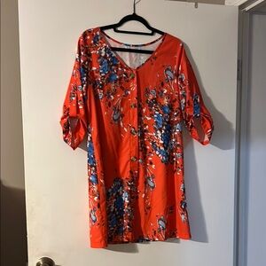 Vibrant Floral Dress with 3/4 Sleeves